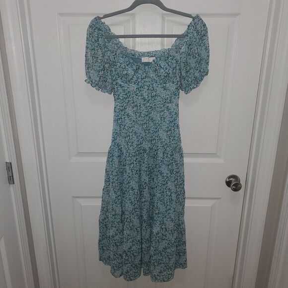 Astr THE LABEL Floral Print Dress in Blue and Green - Picture 1 of 5